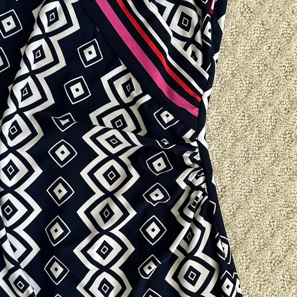 Joseph Ribkoff Abstract Print Sleeveless Sheath Dress Navy/Pink/White Size 4 - Picture 6 of 13